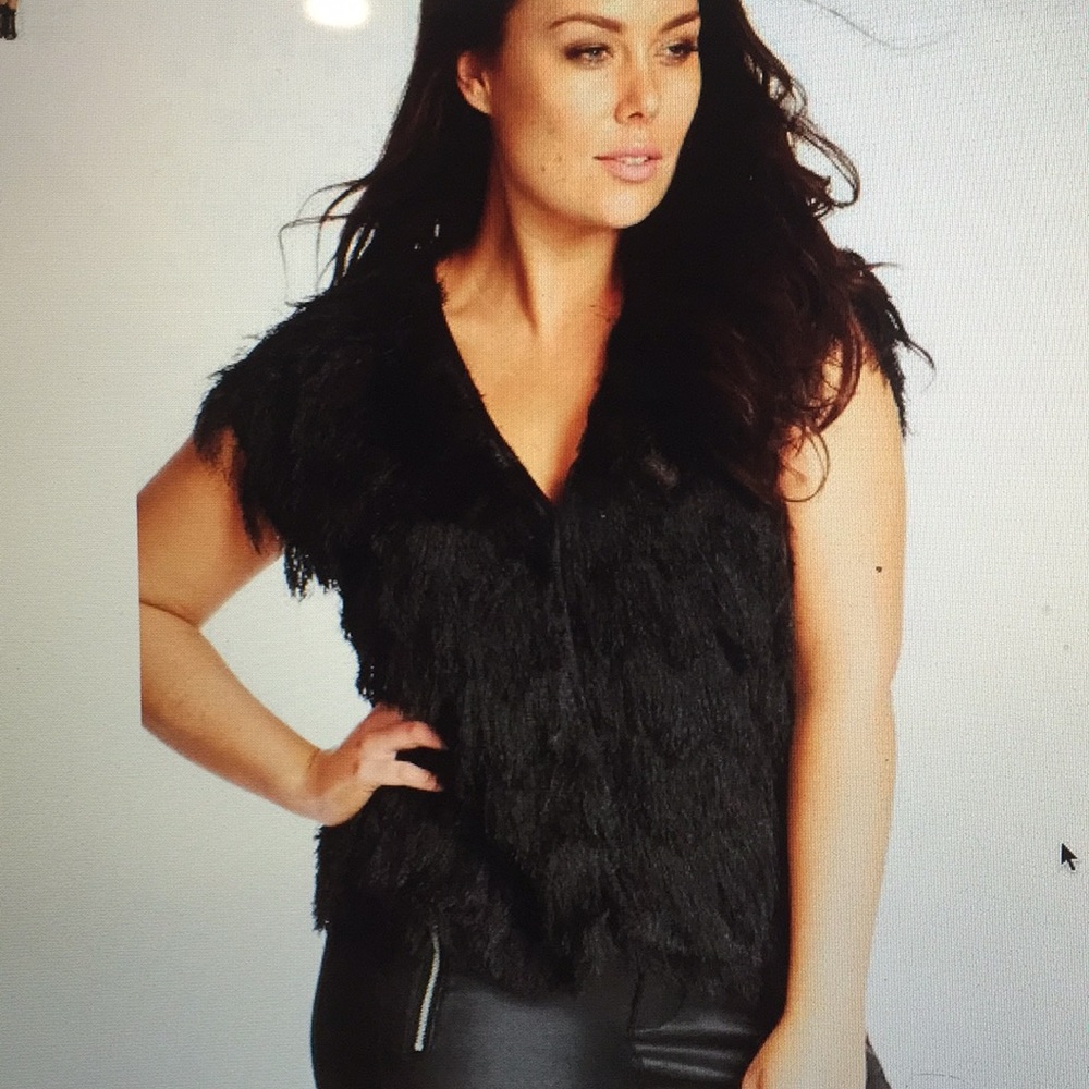 City Chic size M (18) disco fringe vest black